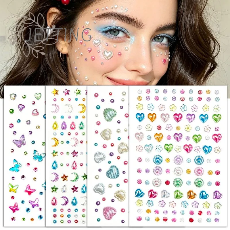 (DP11)1Pcs Stage Face Makeup Glitter Adhesive Patches 3D Illusion Aurora Butterfly Heart Gem Crystal Diamond Stickers