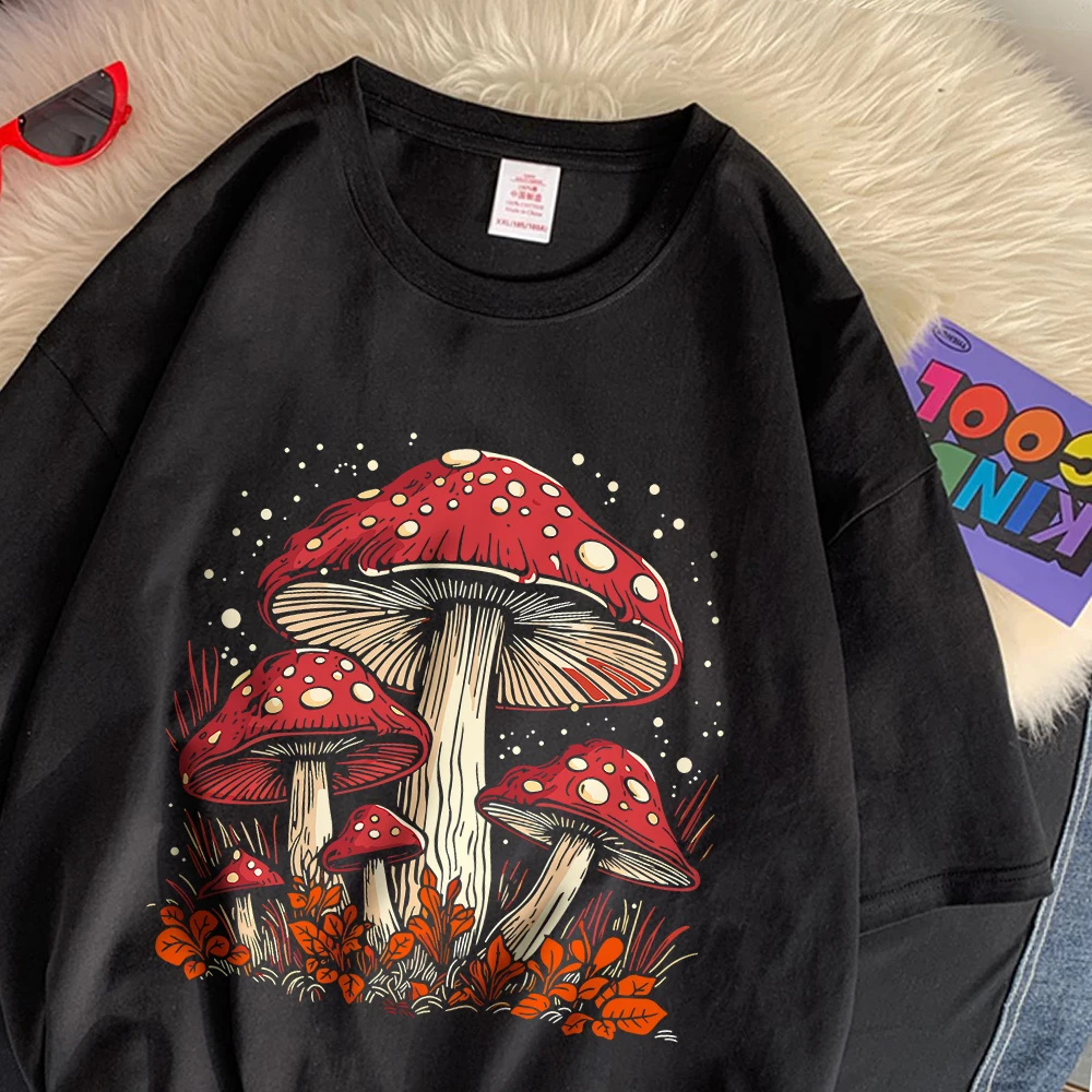 Beautiful Colored Mushrooms Printing T Shirts Cotton Cute Short Sleeve Female Classic Versatile Tops Comfy Soft Tee Clothes
