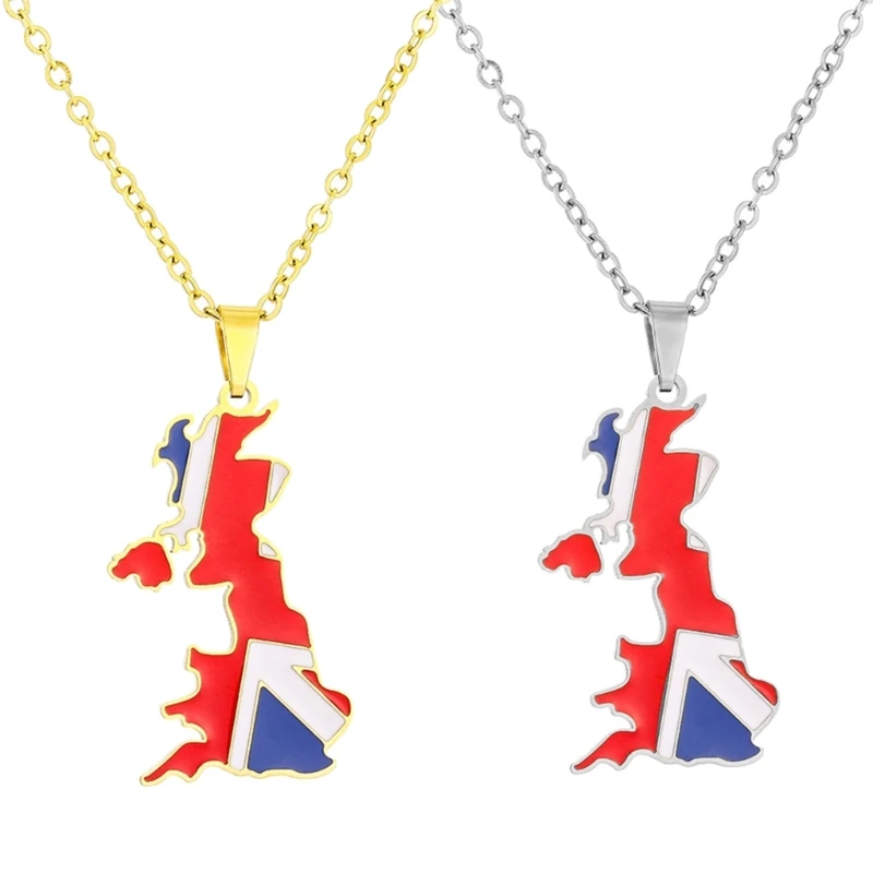 Stainless Steel Country Outline Pendant Necklace United Kingdom of Great Britain and Northern Ireland Map Necklaces Neck