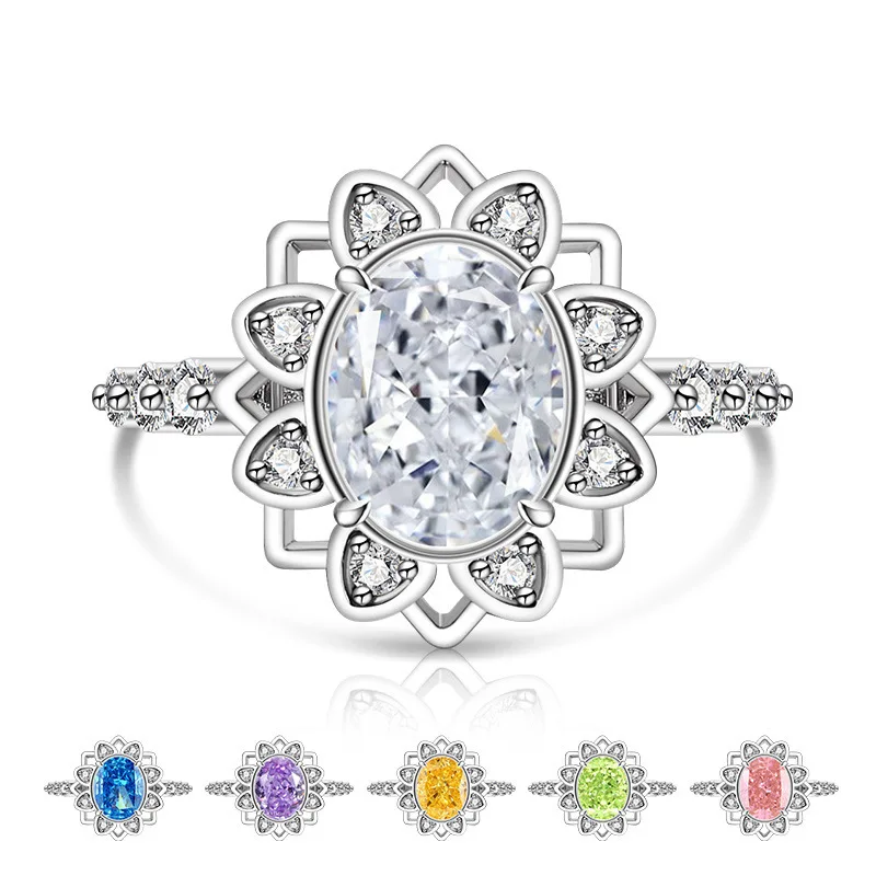 

925 Sterling Silver Ice Flower Cut High Carbon Diamond Chrysanthemum Flower Fashionable and Elegant Light Luxury Women's Ring
