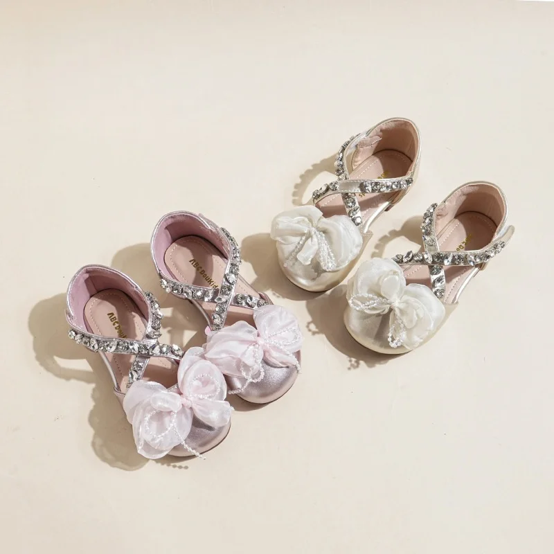 Girls Soft Sole Flats 2026 Summer Pink Mary Janes Princess Bow Student Fashion Casual Shoes Open-Toe Sandals​