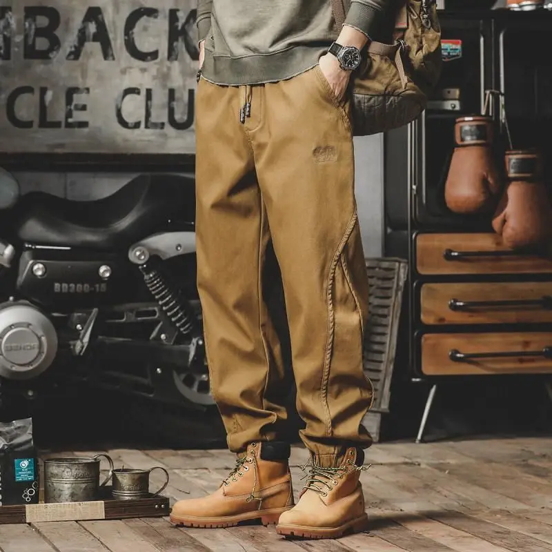 

Модные мужские рабочие брюки свободного кроя в стиле Харлан, повседневные американские ретро-брюки с эластичной талией из полиэфирного волокна, для всех сезонов