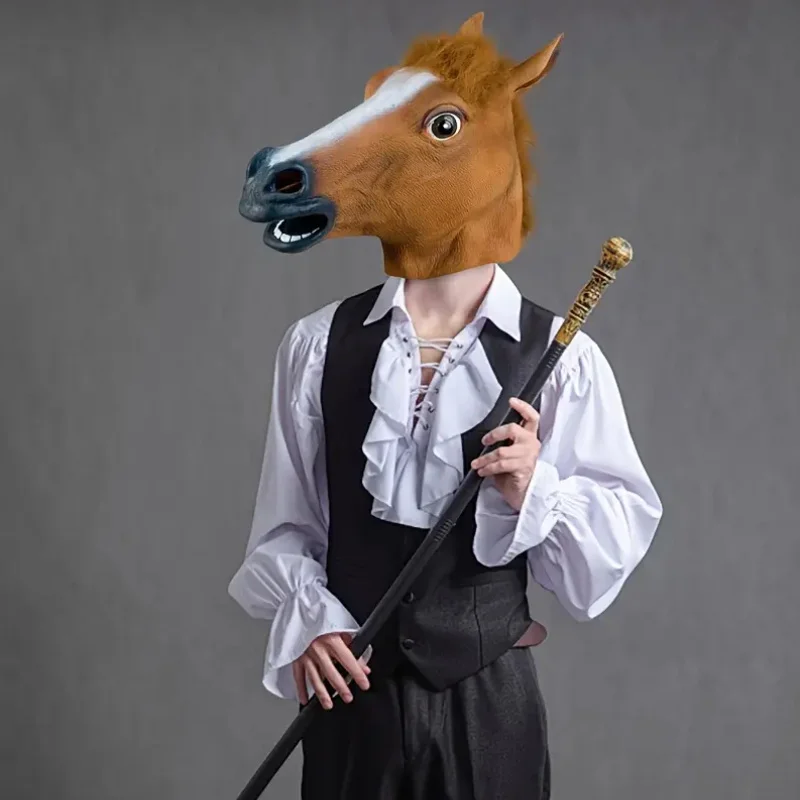 Men Brown Horse Masks Girl Funny Horse Head Mask Latex Animal Mask Novelty Halloween Cosplay Costumes Headgear Mascara De Latex view 3