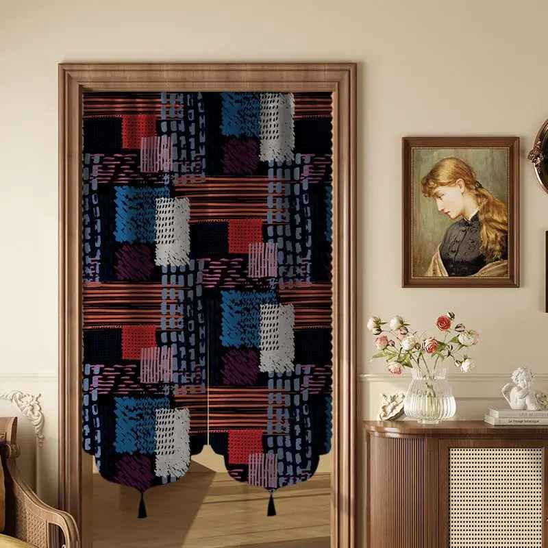 Retro Style Cotton Linen Door Curtain Partition Curtain Bedroom Door Decor Hanging Curtain Anti Privacy Blocking Curtain ZG231