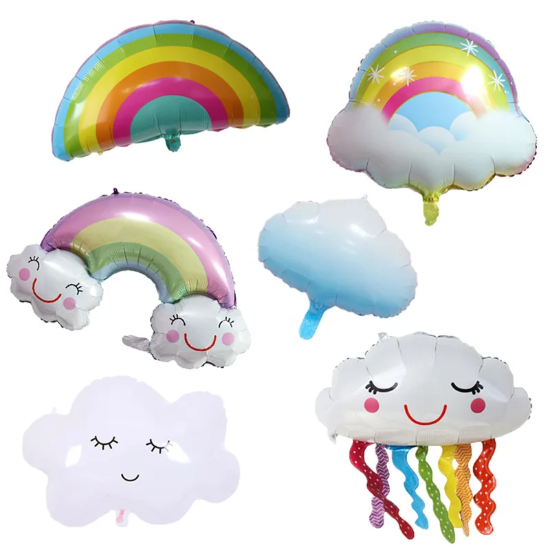 ใหม่พู่สีขาว Cloud Rainbow Bridge อลูมิเนียมฟอยล์บอลลูนขายส่งการ์ตูนยิ้ม Face น่ารัก Cloud Meteor Party ตกแต่ง