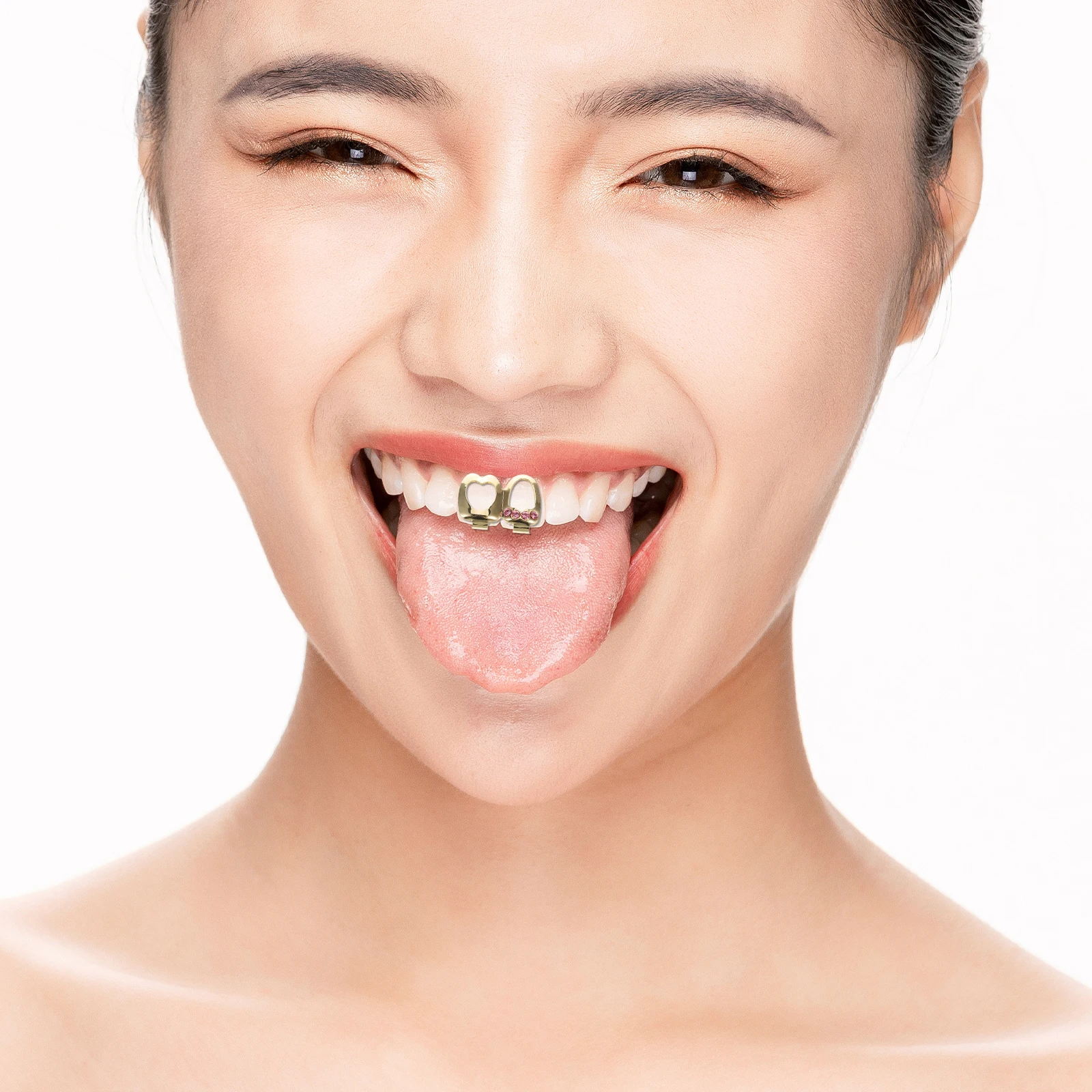 

2Pcs Heart Teeth Grills Hollow Out Hip Hop Gold Silver Rhinestone Zircon Bling Rapper Mouth Jewelry Caps Men Women