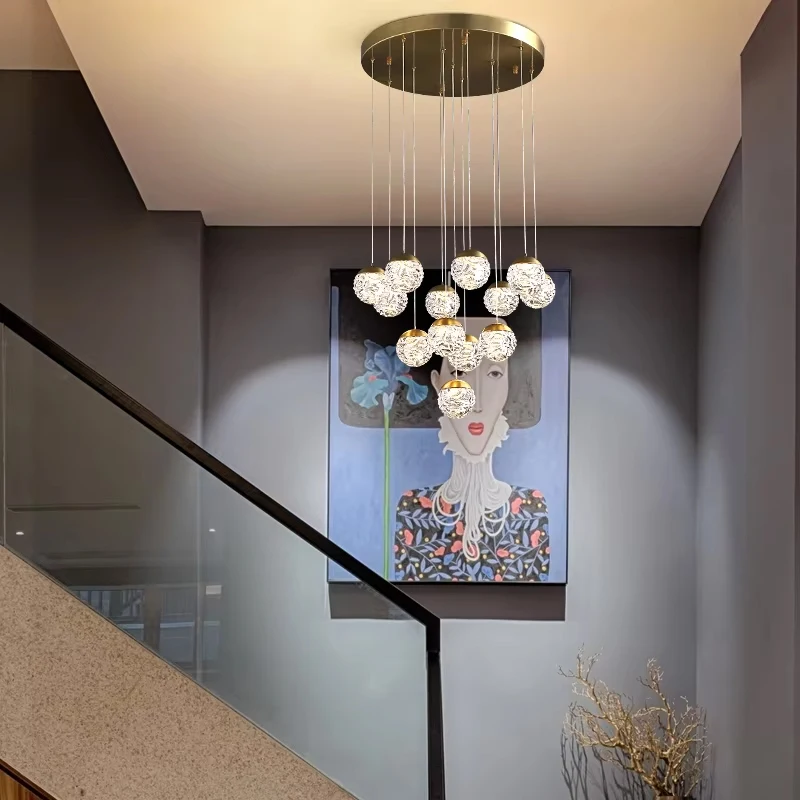 

Simple Living Room Furniture Pendant Lamps Staircase Lights Postmodern led Glass Pendant Light Villa Restaurant Bar Pendant Lamp