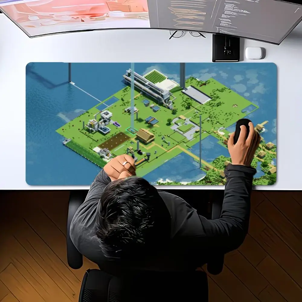 XXL Gaming Mouse Pad Voxel Island Zelda Coastal Town Sci Fi Cliff Landscape Non Slip Desk Mat For PC Keyboard Gaming Decor view 5