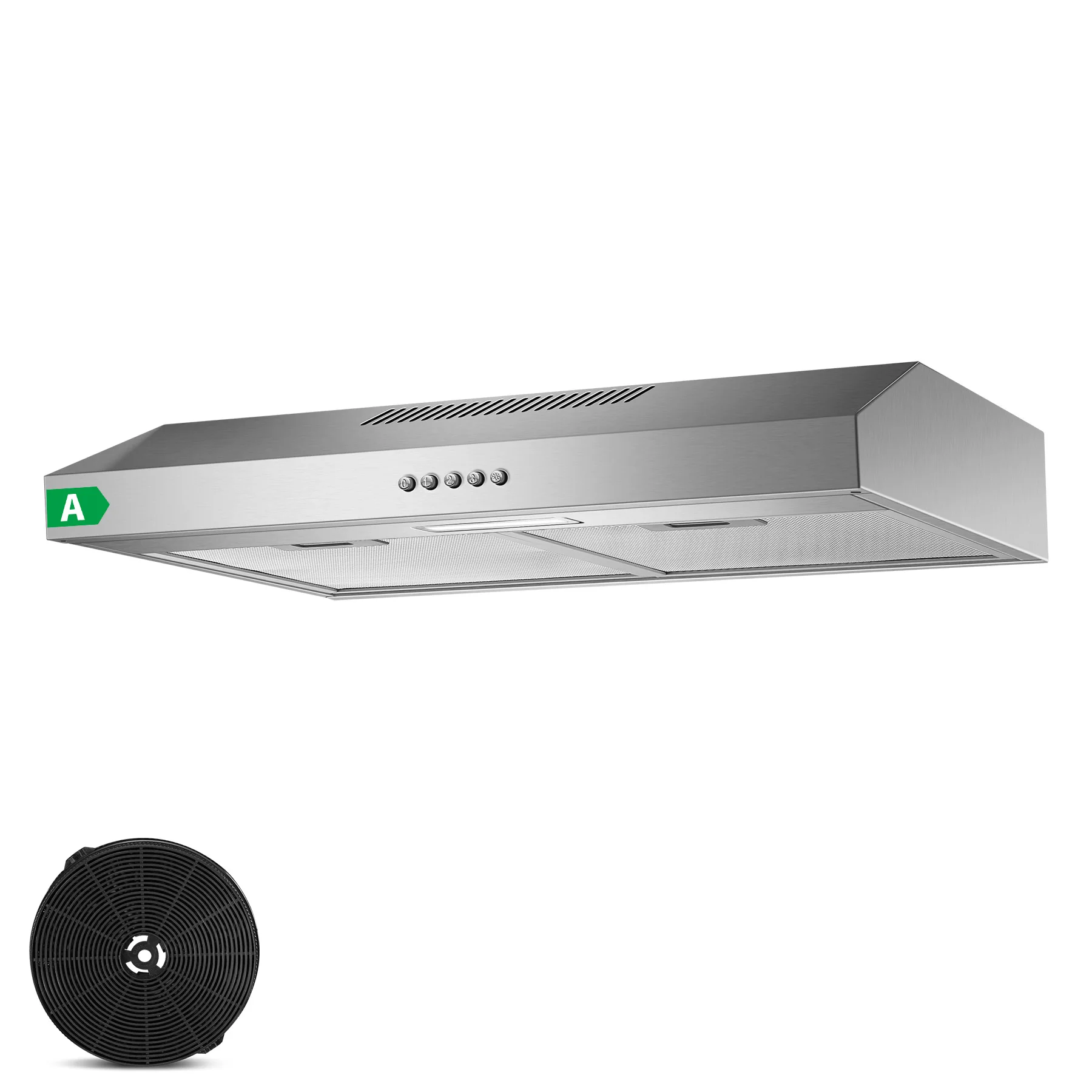 TopStrong 60cm Unterbau-Dunstabzugshaube, 201 m³/h, Energieklasse A, Edelstahl, mit/ohne Abluftkanal