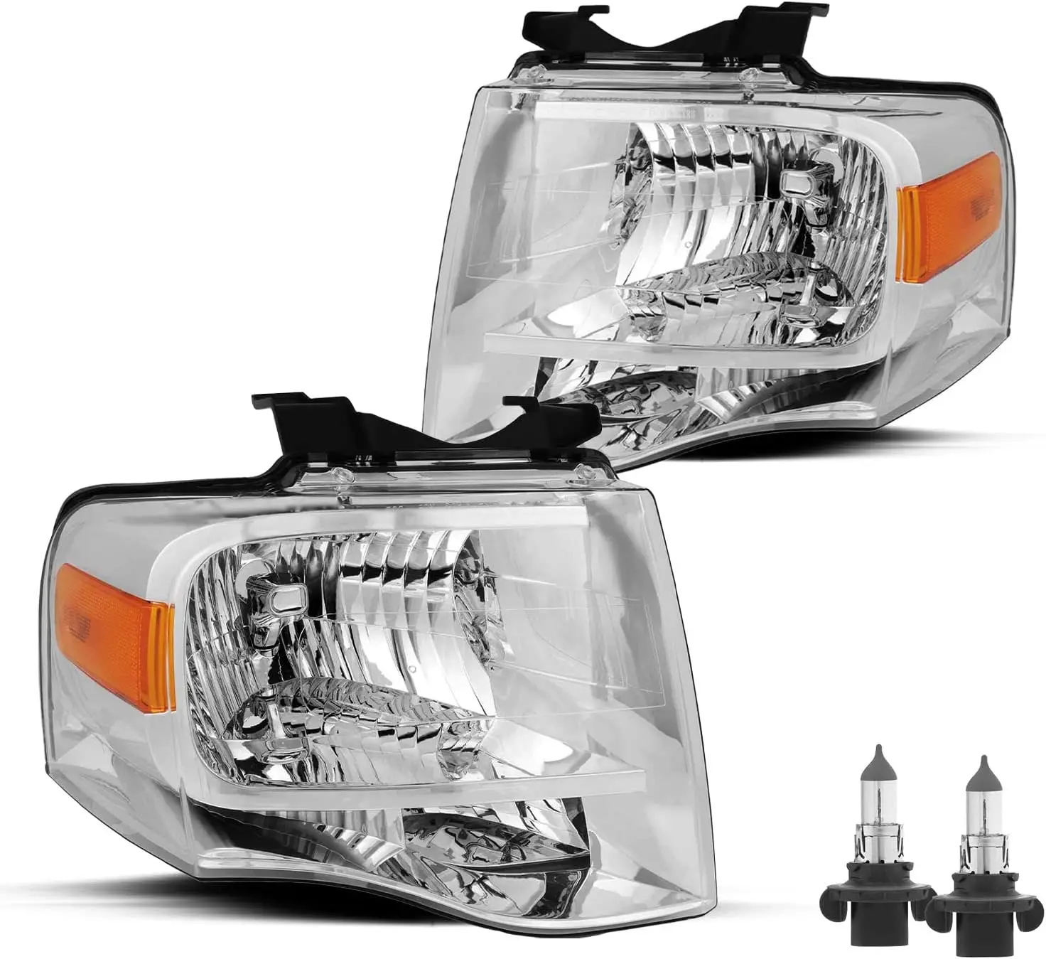 

Замена фары в сборе для Ford Expedition 2007-2014 годов, сторона пассажира и водителя, хромированный корпус с янтарным отражением