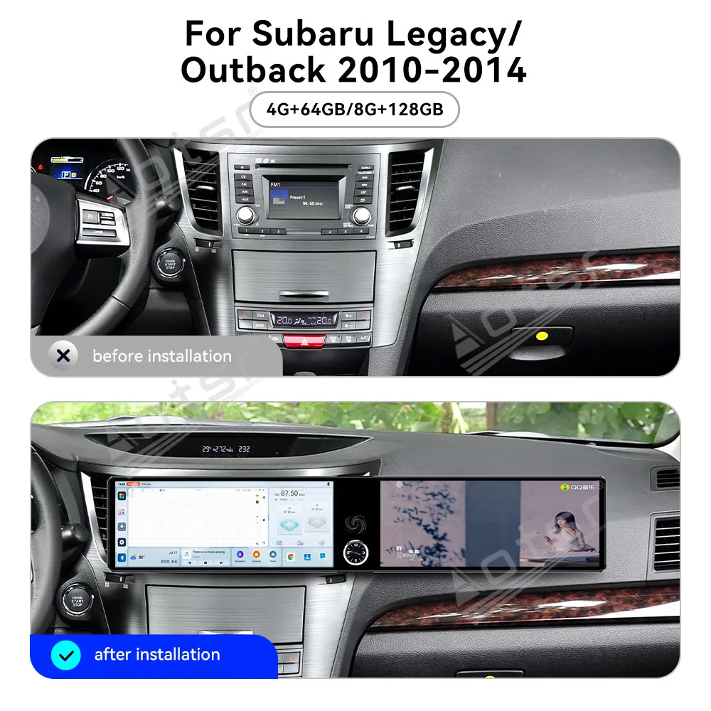 

Для Subaru Legacy Outback 2010-2014: 12.3-дюймовый автомобильный мультимедийный видеоплеер на Android 13 с GPS-навигацией и Carplay