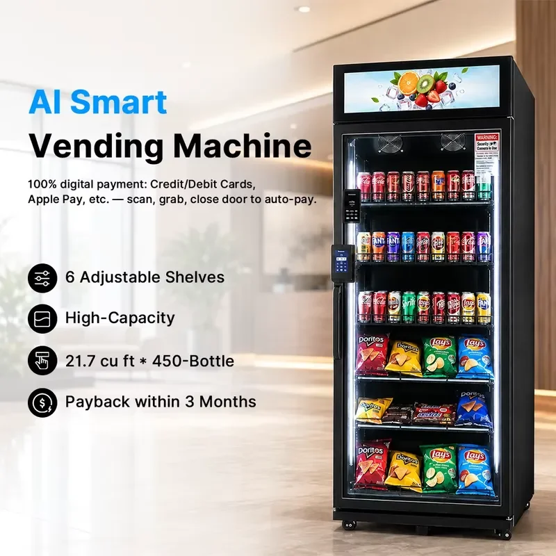 for 2026 AI Smart 615L Combo Cold Beverage Customized Tempered Glass 4G Wi-Fi Smart Vending Machine Business