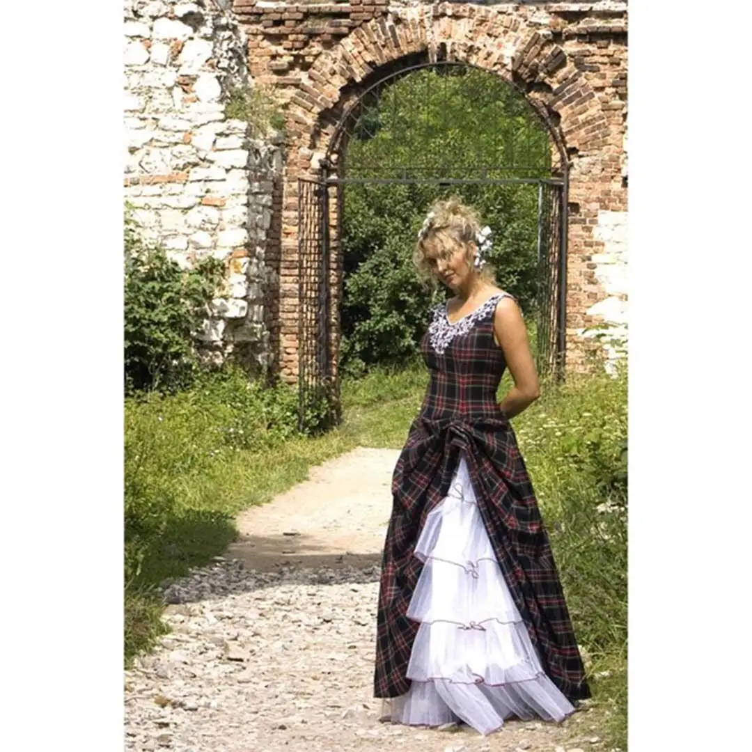 Victorian Scottish Wedding Dresses Costume 18th Century Victorian Scottish Highland Plaid Dress Custom Made