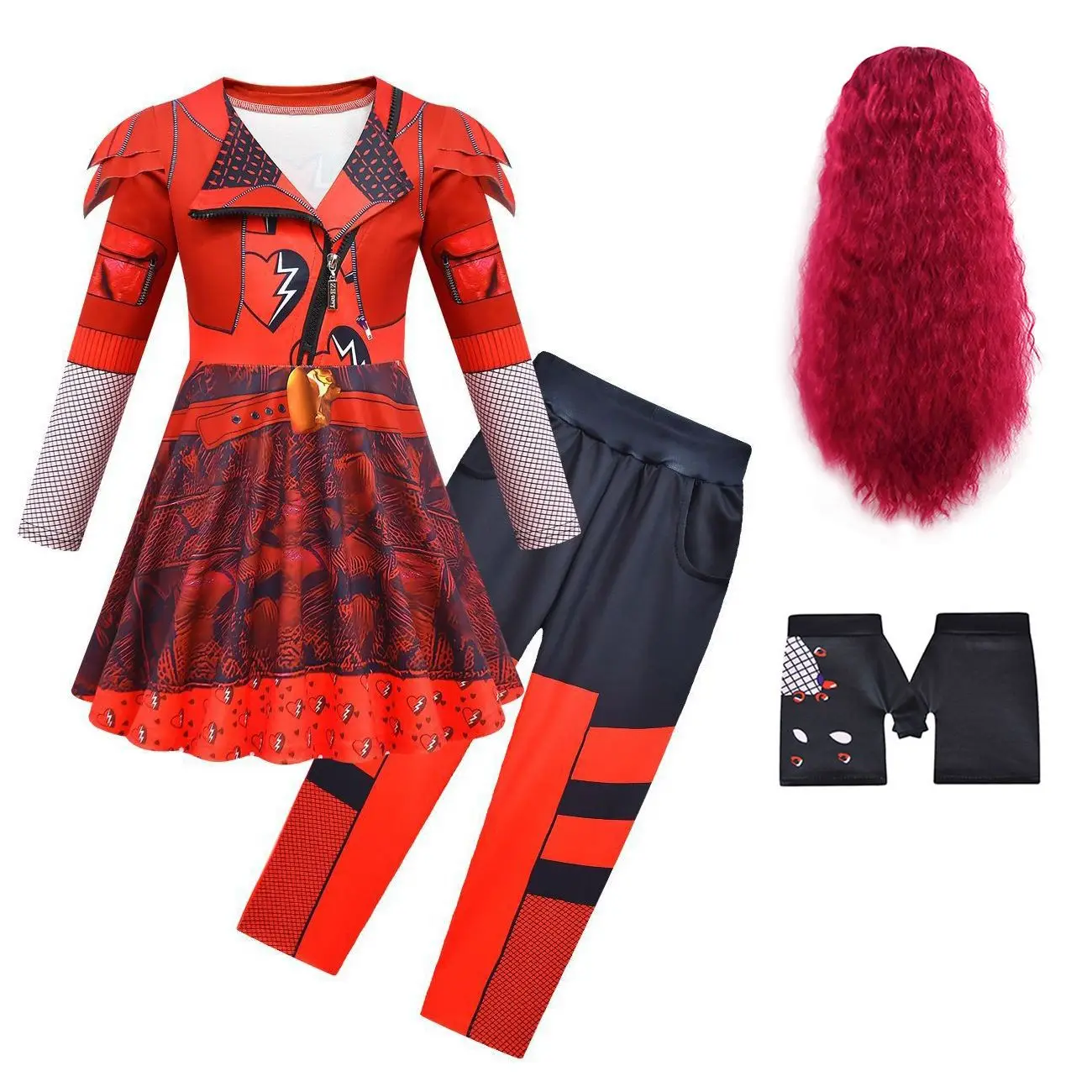 New Baby The Rise Of Red Costume D-Descendants 4 Kids Cosplay Girls Halloween Carnival Party Clothes Set Fancy Dress Hair