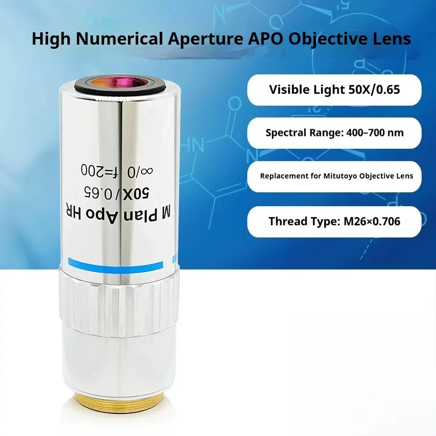 Visible Light 50X Large Numerical Aperture Complex Achromatic Long Working Distance APO Objective 95mm
