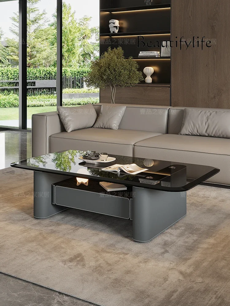 

Italian Tempered Glass Tea Table Modern Minimalist Large and Small Apartment Type Solid Wood Tea Table Living Room Home