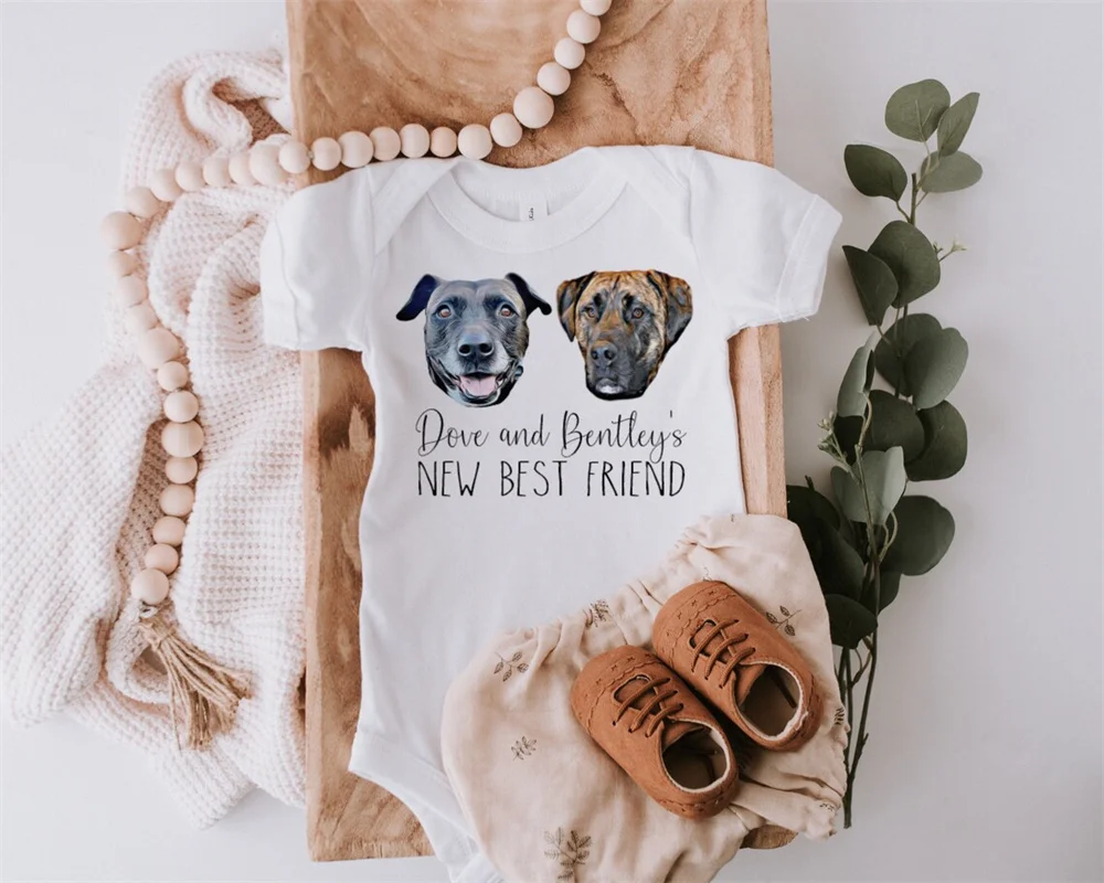 Custom Pet Portrait Baby BodySuit | Custom DOG bodysuit, Baby Shower, Pregnancy Announcement, Baby and Dog, New sibling, My new