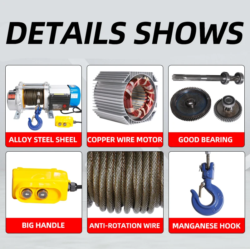 Single-Phase Electric Winch Aluminum Shell New For Retail Industries-CD-K Winch Wire Rope Sling Excellent Building Material Lift