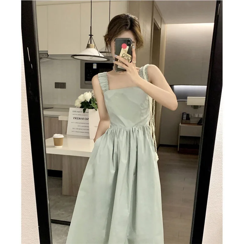 Summer Befree Beach Long Vintage Bow Casual Ruffles Elegant Maxi Strap Camis Silky Dress Vestidos Sexy Women