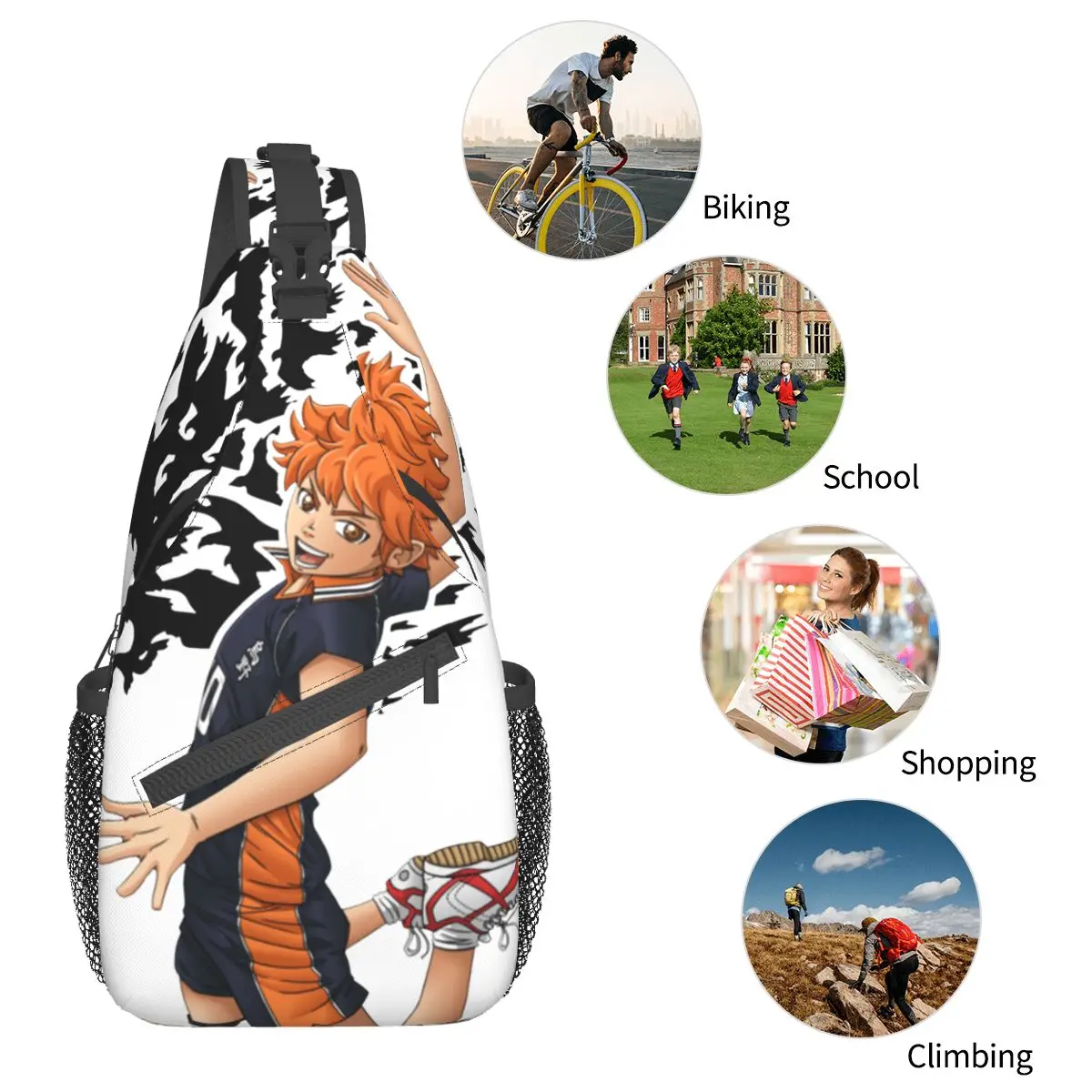 Haikyuu Anime Crossbody Sling Bags Pequeno Peito Saco Bokuto Voleibol Manga Ombro Mochila Mochila Caminhadas Outdoor Camping Pack