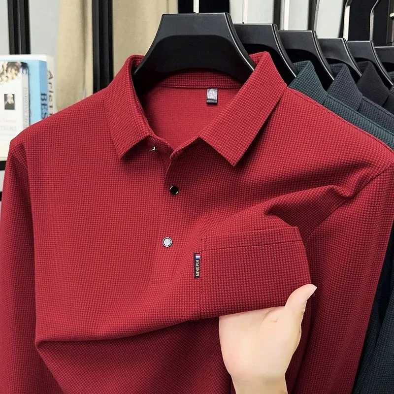 Autumn and Winter German Velvet Long-sleeved T-shirt Men's Casual Lapel Top Pocket Double-sided Velvet POLO Shirt