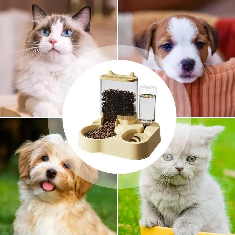 2-in-1 automatic feeder for cats dogs Anti-Tip Cat Food Dispenser Water Bowl Large Capacity anti-knock Storage Container