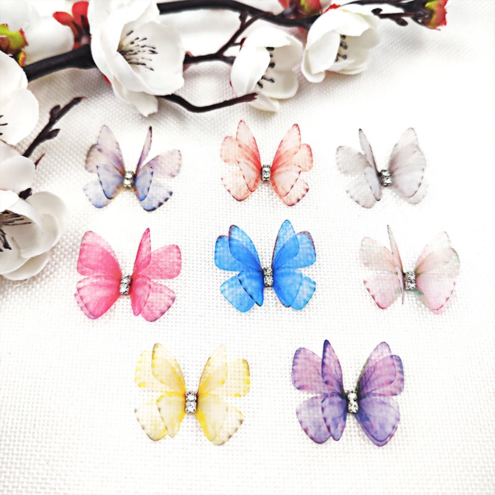 20pcs New Multilayer Polyester Butterfly DIY Handmade Craft Multicolor Jewelry Earrings Necklace Dress Rhinestone Accessories