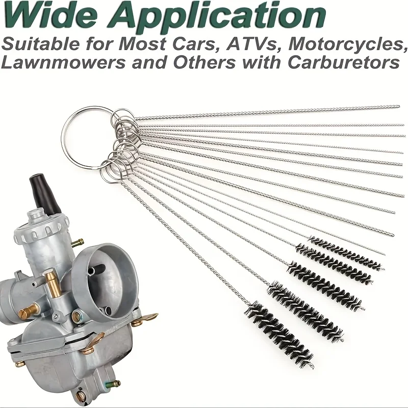 Carburetor Cleaning Tool Kit, Includes 10 Cleaning Pins, 5 Brushes, and a Small L-wrench, for Vehicle Cleaning and Maintenance