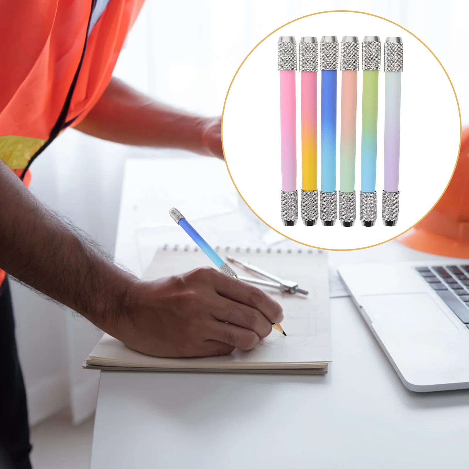 ที่ต่อดินสอโลหะแบบสั้น 6 ชิ้น สำหรับดินสอสี ดินสอเขียนแบบ อุปกรณ์ศิลปะ อุปกรณ์วาดภาพ สำหรับโรงเรียน สำนักงาน การสอน