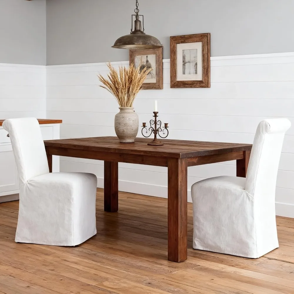 مجموعة كراسي تناول الطعام ذات الغلاف المنزلق مكونة من 2، كراسي غرفة طعام بارسونز المنجدة مع غطاء من الكتان قابل للإزالة، مزرعة حديثة #5