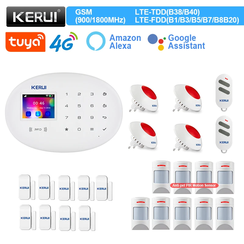 

KERUI W204 4G домашняя сигнализация WIFI GSM сигнализация Tuya умная система безопасности датчик движения детектор дверной датчик беспроводная сирена