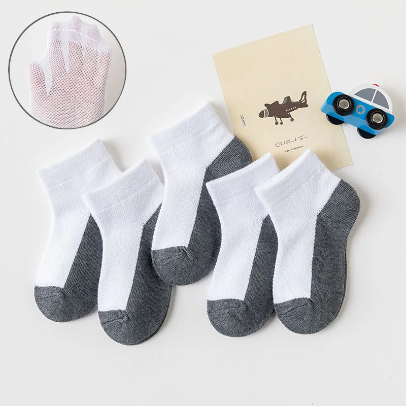 5 زوج/وحدة الصيف الأطفال الجوارب القطنية الاطفال صبي فتاة طفل موضة لينة أسود أبيض رمادي الجوارب ل 1-12 سنة في سن المراهقة طالب الجوارب #6
