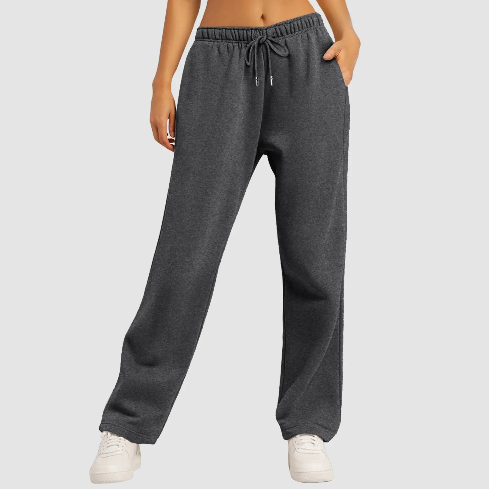 Wide Leg Pants For Women’S Fleece Lined Sweatpants Straight Pants Bottom All-Match Plain Fitness Joggers Pants Travel Basic