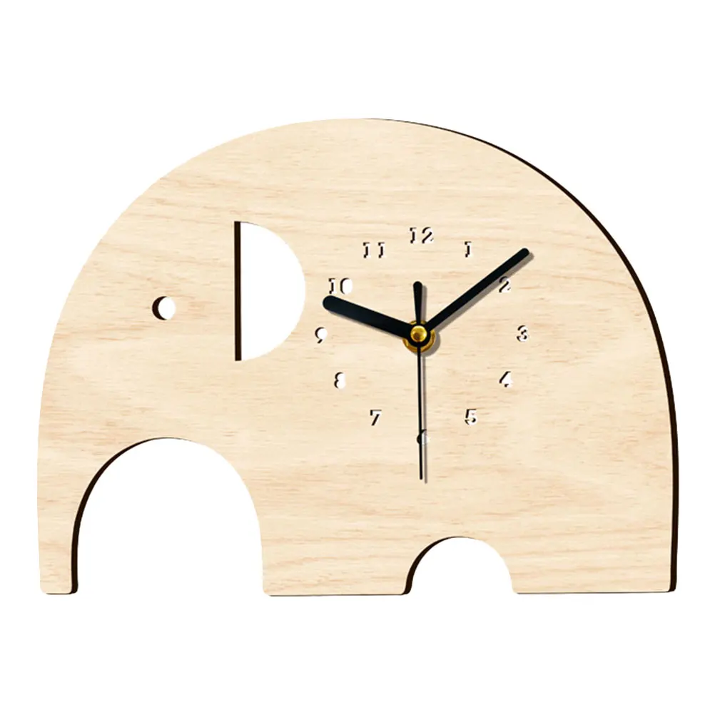 

Wooden Cartoon Wall Clock Elephant Shape Home Decor Kids Room Bedroom Office Decorative Clock Wood Material