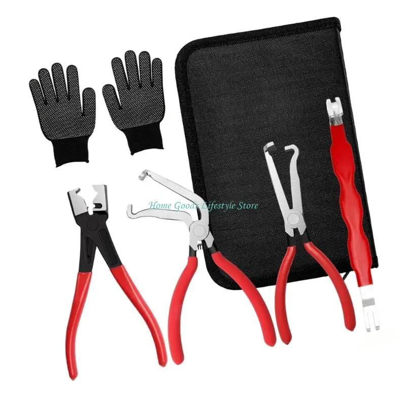 E74E Pack of 5 Professional Connectors Releases Pliers Set Including Gloves for Car Repair