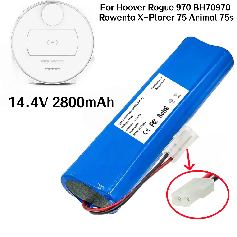 14.4V 2800mAh Rechargeable Battery for Tefal X-plorer 75/360 Robot Vacuum SS-2230002528 D004-ICR-26HE-4S1P.