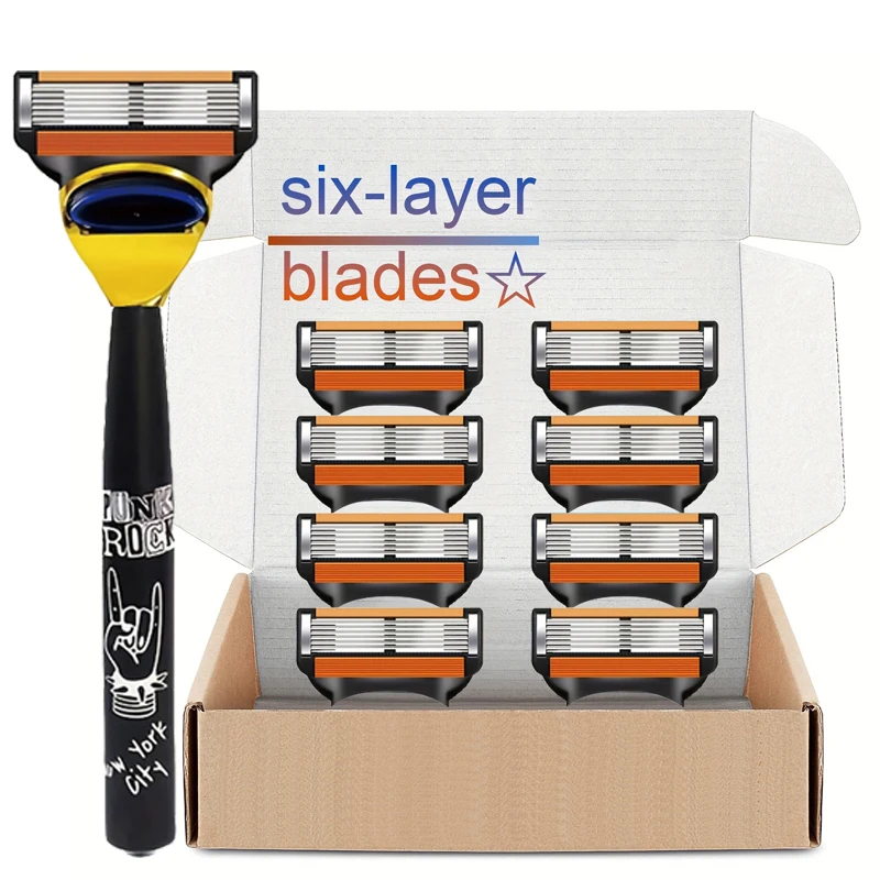 High-End Men's Shaver, Anti-Slip Handle, Sharp and Smooth Stainless Steel Blades, Manual Shaver with Replaceable Blades