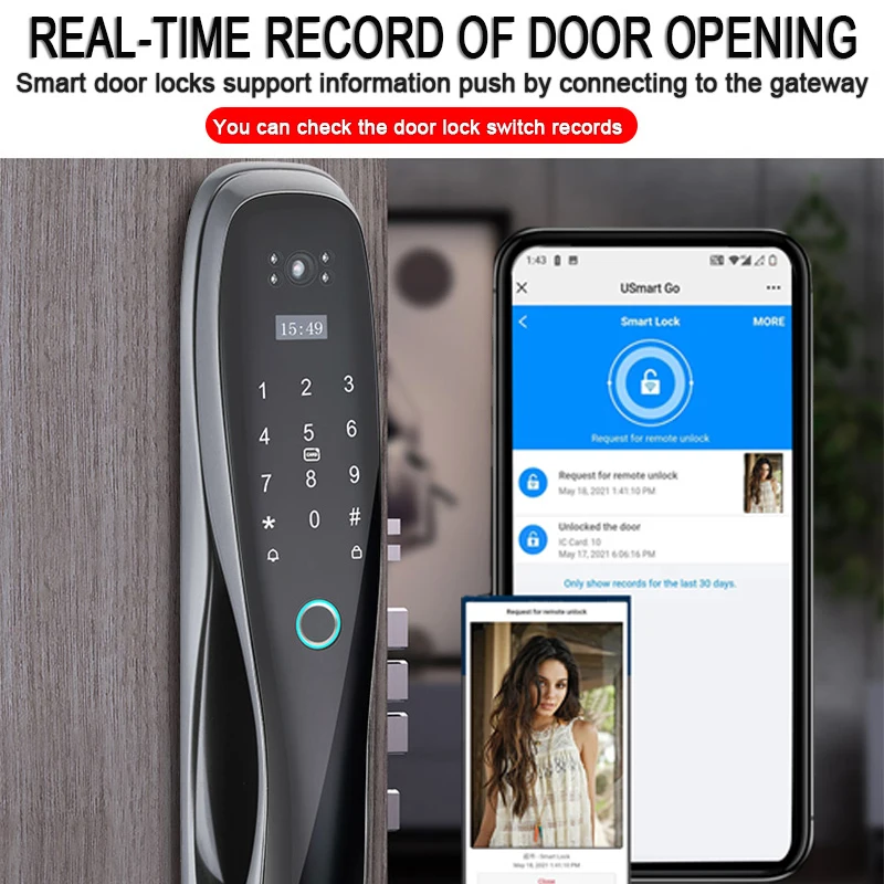 Usmart Go APP Smart Door Lock With Surveillance Camera WiFi Wireless Biometric Fingerprint Electric Deadbolt Lock For Home