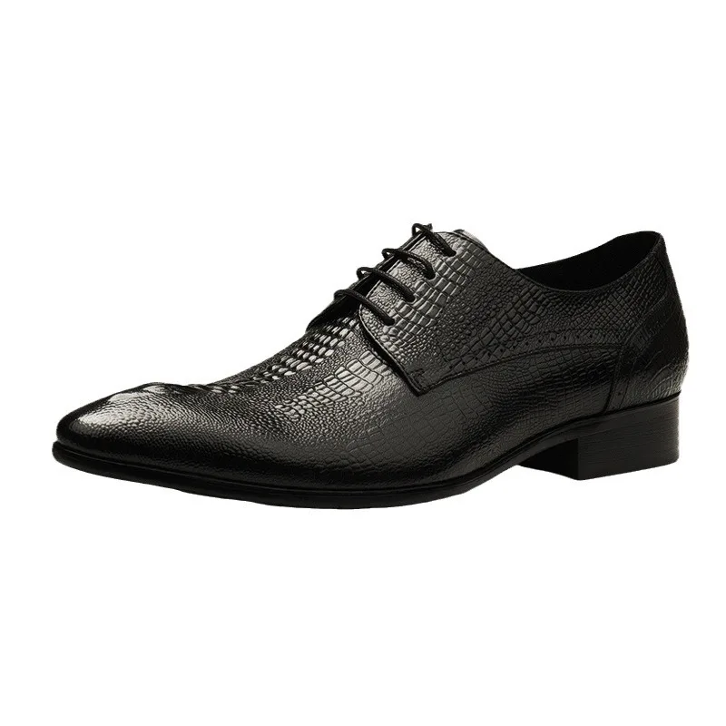 Fashion Mens Dress Shoes Fashion Crocodile Pattern Luxury Genuine Leather 2026 Autumn New Retro Lace Up Wedding Social Shoes Man