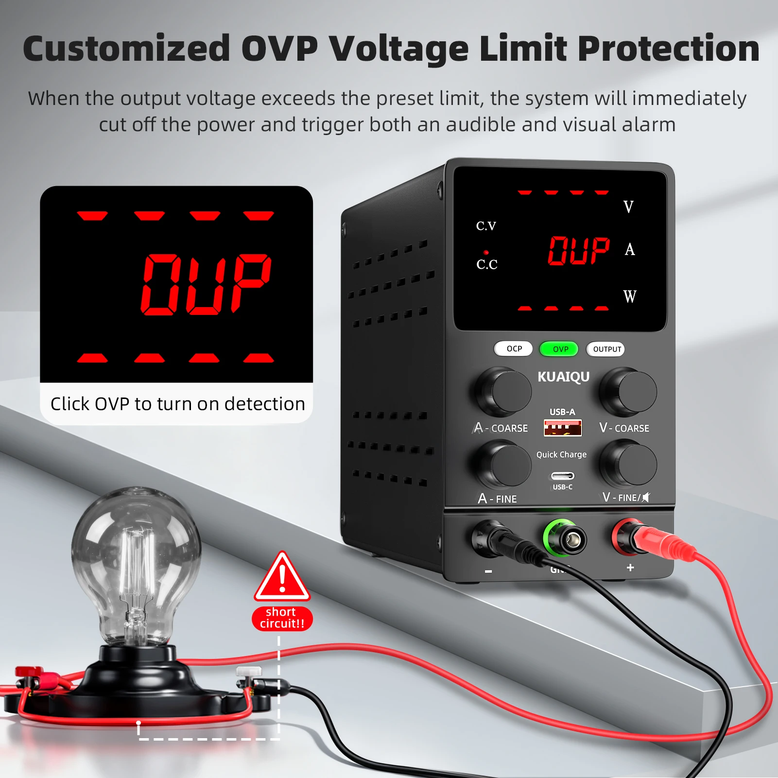KUAIQU Switching Bench Power Supply Adjustable 30V 5A 10A 60V 120V ,OCP OVP Function Variable DC Power Supply Voltage Regulator