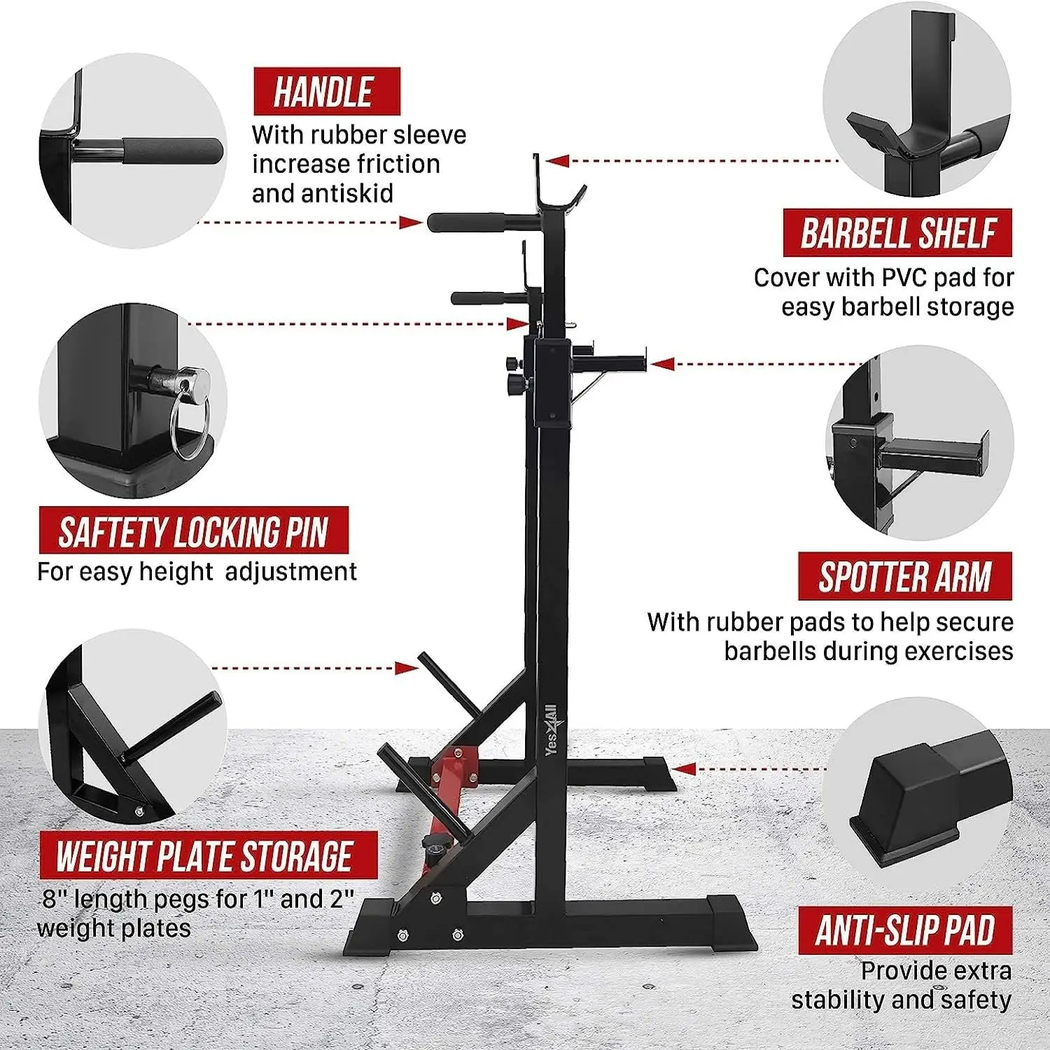 Foldable Squat Rack Home Gym Adjustable Barbell Stand Multi-Function Weight Lifting Dip Bar Bench Press Rack Weight