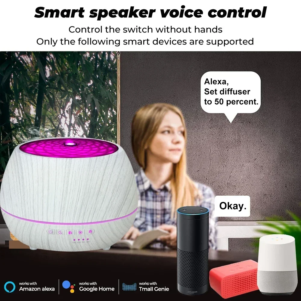 Tuya Wifi Smart 500Ml Aromatherapie Etherische Olie Diffuser Houtnerf Afstandsbediening Ultrasone Luchtbevochtiger Koel Met