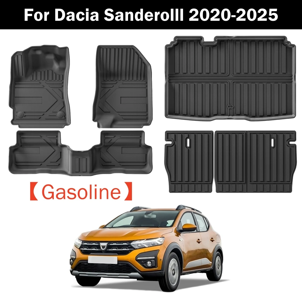 Für Dacia Sandero 2020-2025 Fußmatten Kofferraummatte Gepäckraummatte Wasserdichter Rutschfester Teppich TPE Bodenbelag Linkslenker – Detail 1