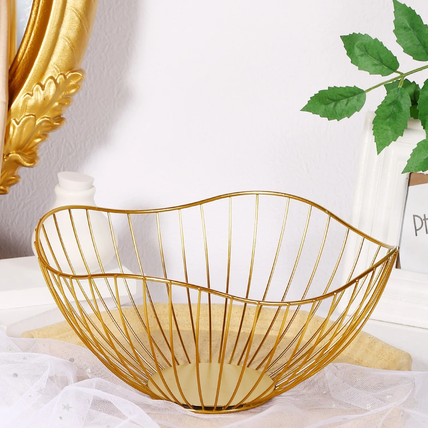 1pc Stylish and Durable Metal Fruit Basket for Home Storage - Golden Iron Basket