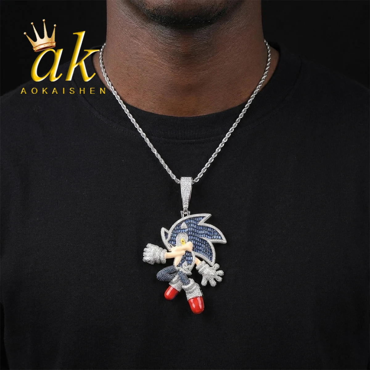 

Aokaishen Iced Out Cartoon Character Necklace Pendant for Men 5A Cubic Zirconia Real Gold Plated Hip Hop Jewelry