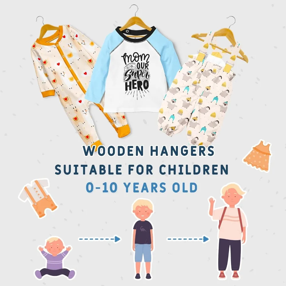 Kinder-Kleiderbügel aus Holz, 20er-Pack, Baby-Kleiderbügel aus Naturholz mit glatter Oberfläche, Kinder-Kleiderbügel aus Massivholz für Kleidung mit Präzision