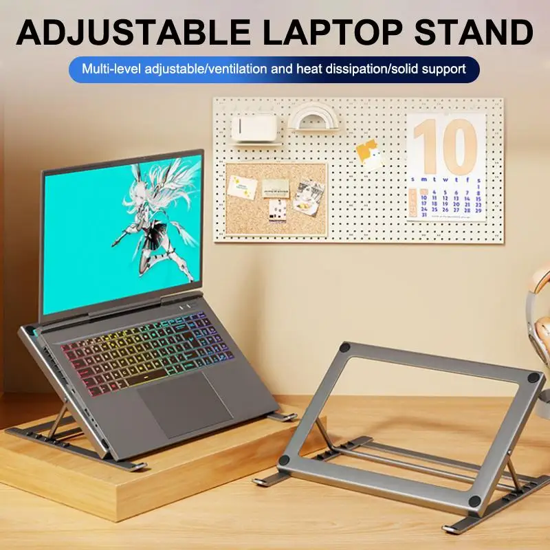 Portable Foldable Iron Laptop Stand Multi-Angle Adjustable Anti-Slip Pads Universal Riser for Travel Home Office Laptops