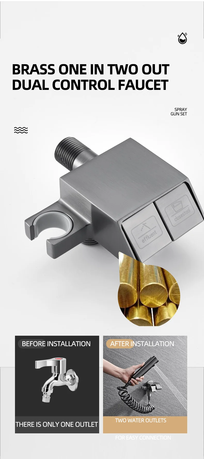 Imagem -04 - Dupla Controle wc Pistola Uso Doméstico Torneira Companheira Coreblackdual Controle de Cobre um em Válvula Outtriangle