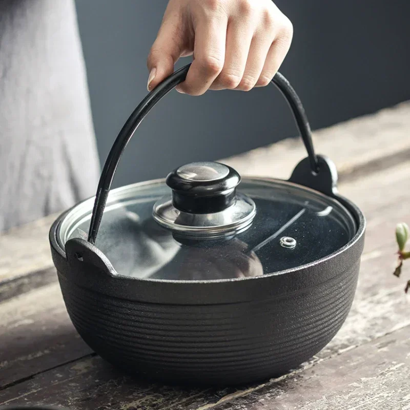 

Flash Sale Cast Iron Pot with Handle Uncoated Japanese Style Shouxi Pot Non Stick Thickened Stewed and Boiled Soup with Lid