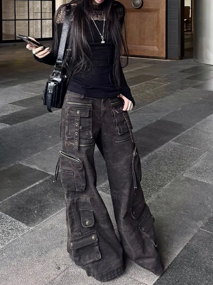 

2025 Trashy Y2K Streetwear Multi Pockets Baggy Cargo Jeans Pants Women 90S Vintage Clothes Wide Leg Punk Grunge Lady Trousers